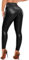 RIOJOY Damen Leder Leggings High Waist Lederhose Push Up Po Sexy Leggins aus Kunstleder, Schwarz XL
