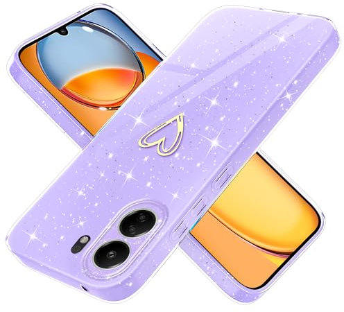Yichxu Coque pour Xiaomi Redmi 13C 4G /Xiaomi Poco C65 Silicone Glitter Housse Case Souple TPU Bumper en Protection Antichoc Amour de Coeur légère Étui pour Xiaomi Redmi 13C 4G, Violet