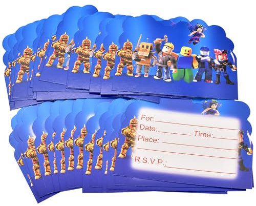 Robllox Invitations Cards, 30PCS Robllox Party Invitations Kids Theme Party Invitations Kids Party Invitations Cards Birthday Party Supplies Birthday Cards for Boys Girls Birthday Party Decorations