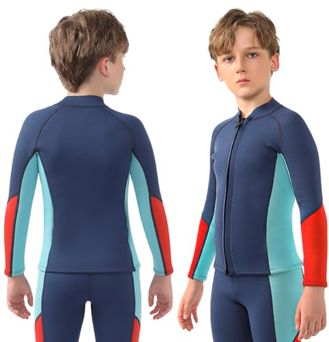 Intbost Kids Wetsuit Jackets, 2mm Wetsuit Tops Boy Neoprene Long Sleeve Wet Suit Jacket Toddler Keep Warm for Water Sport Scuba Diving Snorkeling Swimming Kayaking