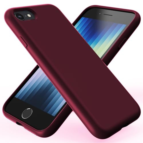 TAXXOE Liquid Silicone Case Compatible with iPhone SE 2020/2022, iPhone 8/7, 4.7 Inch, Soft-Touch, Shockproof, DustProof, Antiskid Full Body Phone Cover for iPhone SE - Wine Red