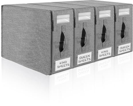 KitHero Bettlaken-Organizer, faltbarer Leinen-Schrank-Organizer und Aufbewahrung mit versiegeltem Design, Queen-Size- und King-Size-Bettlaken-Aufbewahrung mit Fenster, Schrank-Organizer für