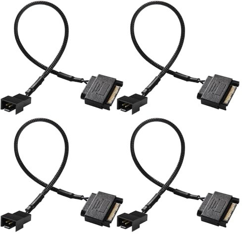 KUOQIY 4 Stücke SATA auf Lüfter Adapter Kabel, 15 Pin SATA auf 3 Pin / 4 Pin PMW 12V PC-Gehäuselüfter Stromadapterkabel, SATA auf Lüfter Konverter