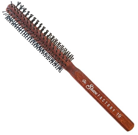 THE SHAVE FACTORY Antistatische Runde Holzbürste – Braun Modell 42 – Antistatische Haarbürste zum Föhnen, Locken & Glätten – Für Salon & Zuhause – Glänzendes, Geschmeidiges Haar Jeden Tag