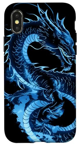 Hülle für iPhone X/XS fliegender japanischer Drache mit Kanji Schrift Fantasy