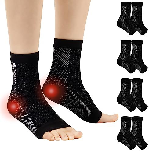 4 Paar Kompressionssocken Sprunggelenkbandage Professionelle Knöchelbandage für Damen Männer Bandage Fußgelenk für Plantarfasziitis Achillessehne Neuropathie