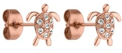PURELEI® White Turtle Ohrringe (Gold, Silber, Rosegold), Wasserfeste Damenohrringe, Ohrstecker in Schildkrötenform aus Edelstahl mit Edelstein, Geschenk für Frauen (Roségold)