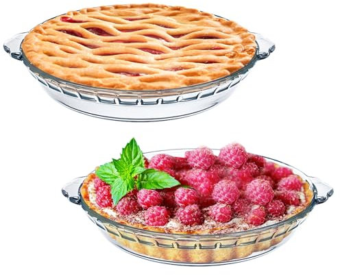TRBIDRBO 7 Glass Pie Pan for Baking with Handles Easy Grab 2PCS Round Pie Baking Dishes for Apple Pie Pumpkin Pie Snacks Salads Desserts Serving Plates
