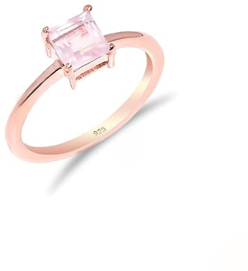 Women's Ring with 925 Sterling Silver and Natural Stone Rose Quartz Real Gemstone Jewellery Promise Band for Him Eternity Women Ring R-114-24-7½Rose Gold