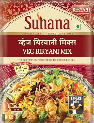 Suhana Spices Mix Powder (Ready To Eat) - Curry Masala Recipe Mixes Casserole Seasoning Herbs - Simplifies & Speeds Up Cooking Process (Pack of 1, Veg Biryani Mix 50g (RTE))