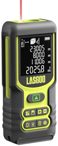 Metro Laser, LASGOO 60m/197ft Misuratore Laser, Misuratore di Distanza Laser con Unità Multiple Ft/In/M, Display LCD Retroilluminato, Modalità Pitagora, Area e Volume, Batteria Inclusa