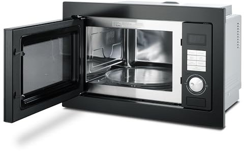 Smad 2in 1 Einbaumikrowelle 60cm breit, 900W, 25L, Einbaumikrowelle mit Grill, 8 Automatikprogramme, Kombi, Auftaufunktion, Elektronikuhr, Glasdrehteller 31,5cm, Kindersicherung, Schwarz
