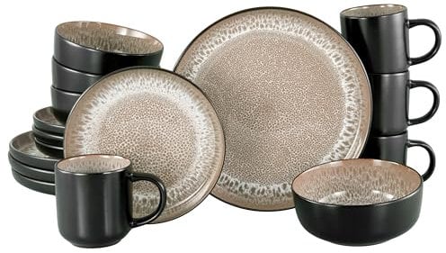 CreaTable, 23334, Serie Nordic Fjord Beige, 16-teiliges Geschirrset für 4 Personen, Kombiservice aus Steinzeug, spülmaschinen- und mikrowellengeeignet, Qualitätsproduktion