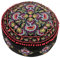 Schwarzer Runder Pouf Ottomane mit Samt Stickerei – Weicher, Bestickter Bodenkissen mit Marokkanis Design, 60cm Durchmesser, ideal für Wohnzimmer, Schlafzimmer oder Meditationsraum