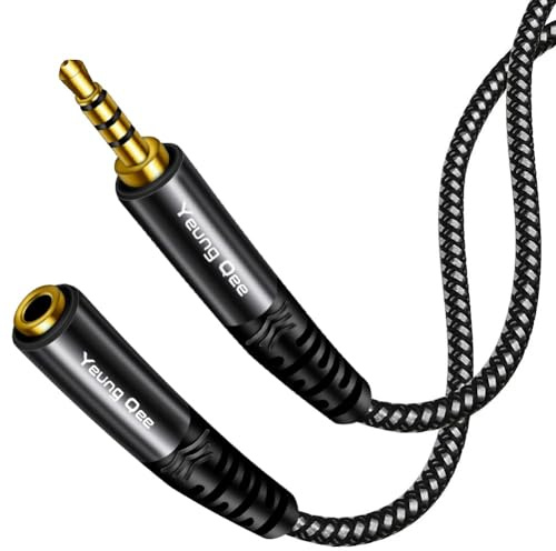 Yeung Qee Headphone Extension Cable 0.3M, 4 Pole Nylon Braid 3.5mm TRRS Male to Female Lossless Stereo Audio Adapter Extension Cable for Tablet/PC/ PS4 and More (0.3M)