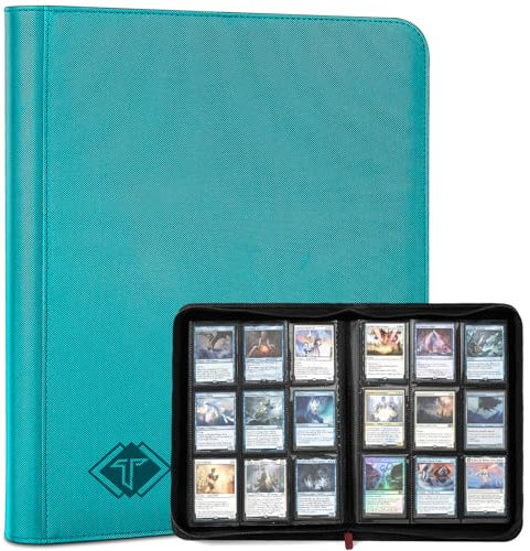 Sammelkarten-Ordner, 9 Taschen, Kartenalbum, Ordner, Kartensammlungsordner mit, passend für MTG Commander TCG Spielkarten, Sportkarten (Blaugrün, 432 Taschen)