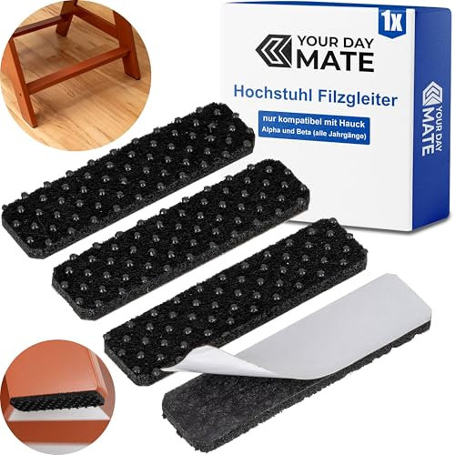 Filzgleiter mit Noppen für Hochstuhl, 1 Set, kompatibel mit Hauck Alpha und BETA Kinderhochstuhl ohne Rollen, in Schwarz, zum Kleben, Filz Gleiterpad Stuhlbein Alpha Beta, Babystuhl Bodenschoner