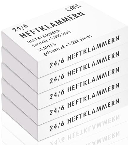 5000 Standard Heftklammern 24/6, verzinkt, Büroklammern Tacker Heftklammern Hefter Klammern 1000 Stück pro Packung (5x1000), 6mm, für Papierstapel bis 25 Blatt
