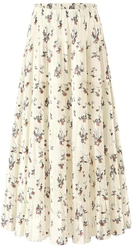 comefohome Maxi Skirts for Women UK Pleated Long Flowy Chiffon Elasticated Waist Tiered A Line Ladies Summer Skirt Floral 02 S