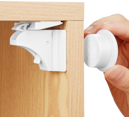 HOTUT Magnetic Cupboard Locks,Child Safety Magnetic Cupboard Locks (4 Locks + 1 Key),Invisible Baby Proofing No Screws or Drilling for Cabinets,Drawers,Kitchen