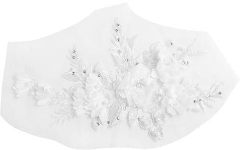 Fuhjythy Beaded Hot Drilling Lace Bridal Beaded Flowers Embroidery Patches For Clothing Wedding Diy Decor Dress Iron On Sewing Applique White