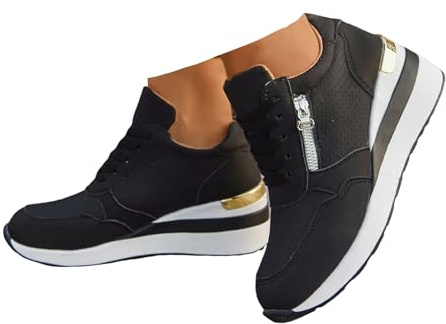 Xbemkste Sneaker dam, kilklack, platå, fritidsskor med dragkedja, andas, snörning, löparskor, sneakers, dam, platåskor, bekväma sportskor