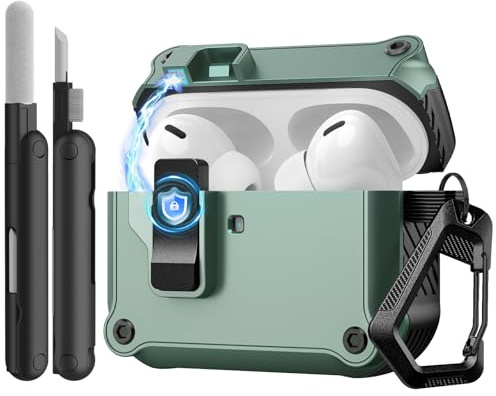 TiMOVO Hülle für Airpods Pro 3 (2025) mit sicherem Verschlussclip, Cyan | Starker Sturzschutz Case für Apple AirPod Pro 3. Generation mit Kletterhaken und Reinigungsset