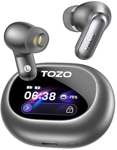TOZO NC20 Pro Auriculares Bluetooth 6.0, Pantalla táctil & ANC 52dB | Audio LDAC Hi-Res, 12mm controlador,6 mics ENC,carga rápida e inalámbrica, 12mm controlador, IPX8,detección de uso,modo juego