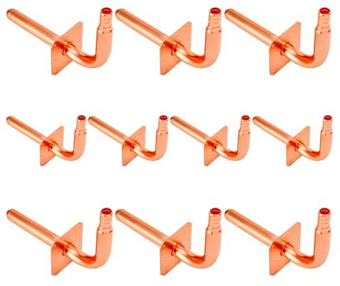 Pack of 10,1/2In Copper Stub Out Elbows with Wall Flange,F1807 Lead-Free PEX-B/C Barb Crimp Fittings,6 Inch Length, for Bathroom Faucet, Shower Valve,Toilet Supply,Easy Installation,Remodel Plumbing