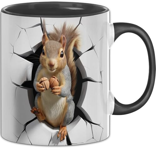 3D Eichhörnchen Tasse Geschenk Eichhörnchen Durchbruch Wand Spruch Geschenkidee für Eichhörnchen Liebhaber (Schwarz)