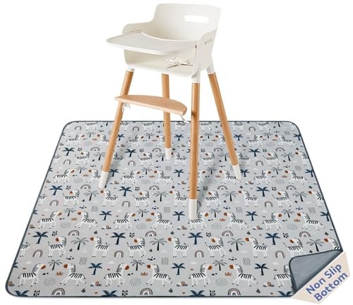 Blissful Diary Baby Spritzschutzmatte für unter den Hochstuhl, 128 x 128 cm, Abwischbar, Wasserdicht und Waschbar, Graues Zebra