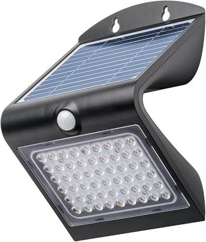 goobay LED-Solar-Wandleuchte mit Bewegungsmelder, 4 W, IP65, neutralweiß 4000K, mit Akku – Außenleuchte mit PIR-Sensor & 2 Leuchtmodi für Garten, Carport, Eingang, Balkon, 500 lm, schwarz, 77429