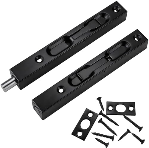 Prmape 2 Pieces Door Flush Bolt Black Latch Lock Slide Bolt Lock for Concealed Door 304 Stainless Steel Brushed Slide Latch for Wooden French Doors