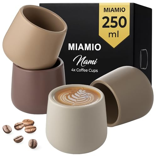 MIAMIO - Kaffeetassen Set/Kaffeebecher (250ml) - Nami (Beige Canyon) | Keramik Kaffeebecher, Tassen Set ohne Henkel, 4er Set Keramik Becher für Kaffee & Tee, dickwandige Tasse - spülmaschinenfest