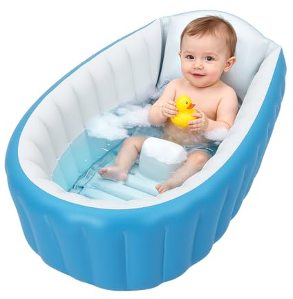 Baby Aufblasbare Badewanne, Tragbare Reise Baby Säugling Badewanne Kleinkind Badewanne mit Luftpumpe, Faltbare rutschfeste Duschbecken Mini Luft Schwimmbad für Neugeborene Planschbecken für die Dusche