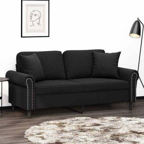 sephironlbb 2-Sitzer-Sofa mit Zierkissen Schwarz Samt 140 cm Sitzbreite Metallgestell modernes Wohnzimmer Couch Polstergarnitur komfortabel langlebig