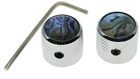 KAISH Abalone-Gitarren-Knöpfe, Dome-Knöpfe, Bass-Knauf mit Stellschraube für Tele/Telecaster, Chrom, 2 Stück