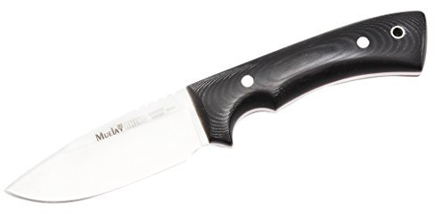 MUELA RHINO-9M - Cuchillo de caza de hoja fija con funda de cuero, 3-1/2 pulgadas, negro, gris