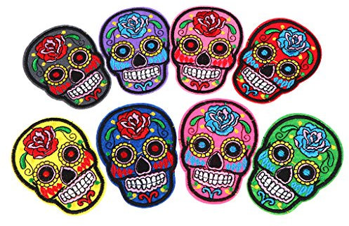 MagiDeal 8 Pieces Sugar Iron On/Sew Cloth Day of the Dead Appliques