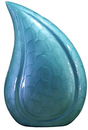 eSplanade Metall-Urnen-Gedenkglas-Behälter | Geprägte Urne in voller Größe für die Beerdigung von Asche | Tropfenurnen | Dunkelblau – 10 Zoll (hellblau)