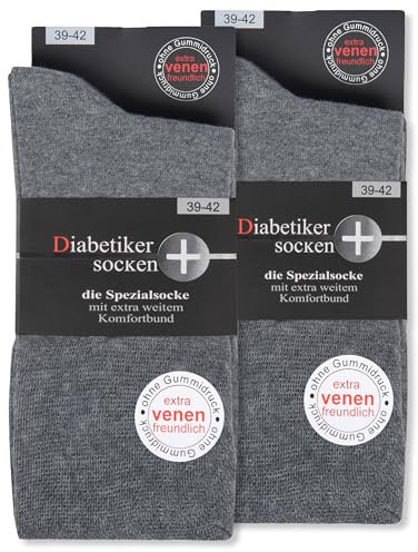 Diabetikersocken ohne Gummi & ohne Naht 97% Baumwolle (6 Paar) Diabetiker Socken mit Komfortbund für Damen & Herren 26805 WP (Grau 43-46)