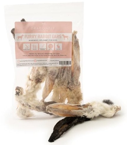 Dragonfly Products Rabbit Ears With Fur Dog Chews | 300g (18-22 pieces) | Natural, Healthy, Grain Free & Hypoallergenic | Suitable for Dogs and Puppies