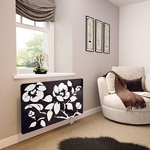 Glass Radiator Cover Printed - Black Floral - Made by Premier Range in 1020mm Wide x 640mm High