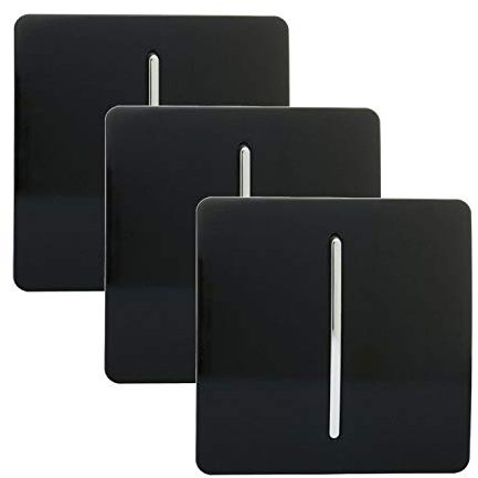 Trendi 1 Gang 2 Way Artistic Modern Glossy 10 Amp Rocker Tactile Light Switch Piano Black (3 Pack)