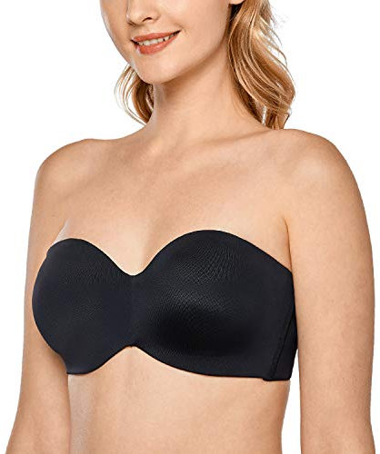 DELIMIRA Women's Strapless Bras Underwire Support Non Padded Plus Size Minimiser Bra Black 36G