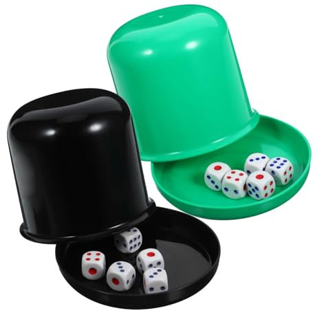 BESPORTBLE 5 Stück Würfelspiel Set Verdicken Würfel Shaker Tasse mit 25 Stück für Bar Lügner Farkle Brettspiele (Randm Farbe)