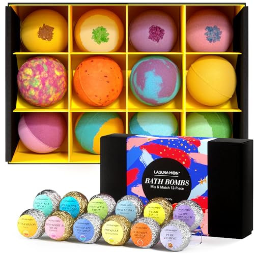 Lagunamoon bath Bombs for Kids, Women - Relaxing Bubble Shower Salts - Bath Essentials (12-Pack)