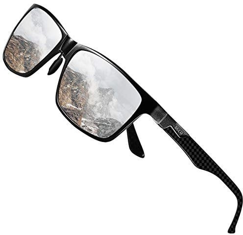 DUCO Sunglasses for Men Carbon Fiber Temples with Rectangular Polarized Metal Frame Sunglasses DC8206 (Black Frame Silver Lens)