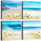 Artscope 4 Teilig Leinwandbilder mit Strandmuscheln und Meer Motiv Kunstdruck - Moderne Wandbild für Badezimmer Wohnzimmer Wanddekoration - 30 x 30 cm