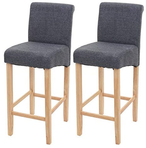 Mendler 2er-Set Barhocker HWC-C33, Barstuhl Tresenhocker, Holz - dunkelgrau, helle Beine, Stoff/Textil